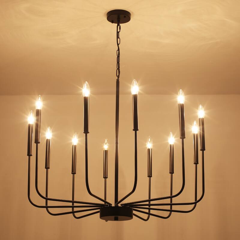12-Light W32.08" x H70.07" Rustic Candle Chandelier for Dining Room Bedroom