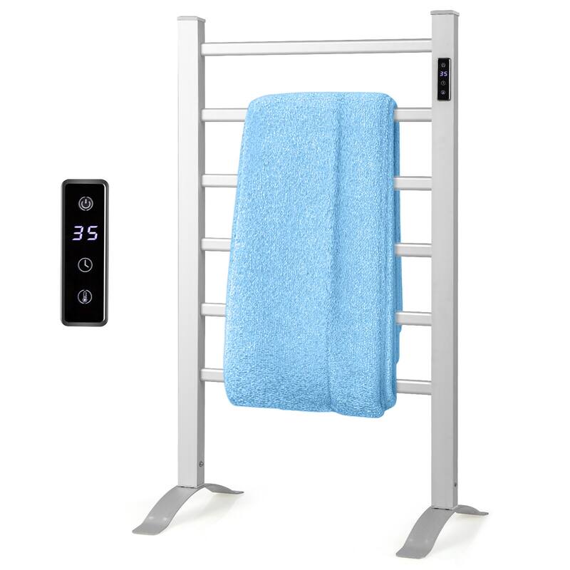 Gymax Freestanding Wall Mounted Towel Warmer 6-Bar Aluminum Heated