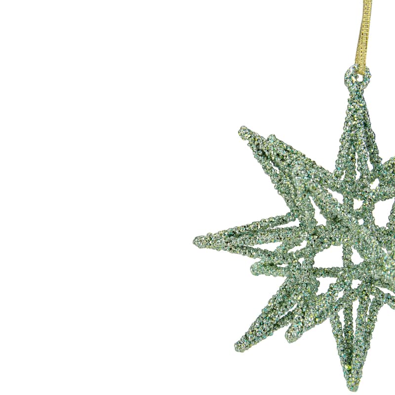 6.5" Green 3-D Glittered Star Christmas Ornament
