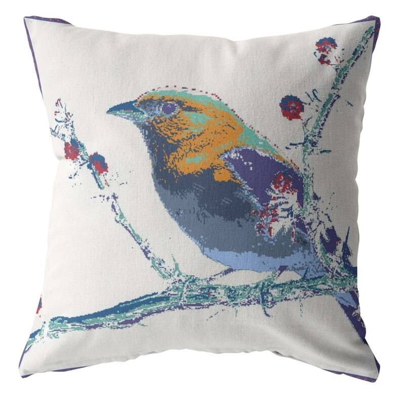 HomeRoots 16" Blue White Robin Zippered Suede Throw Pillow