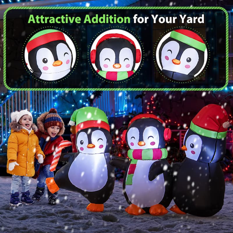 Gymax Christmas Inflatable Penguins Family Pre-Lit Festive Inflatable - See Details