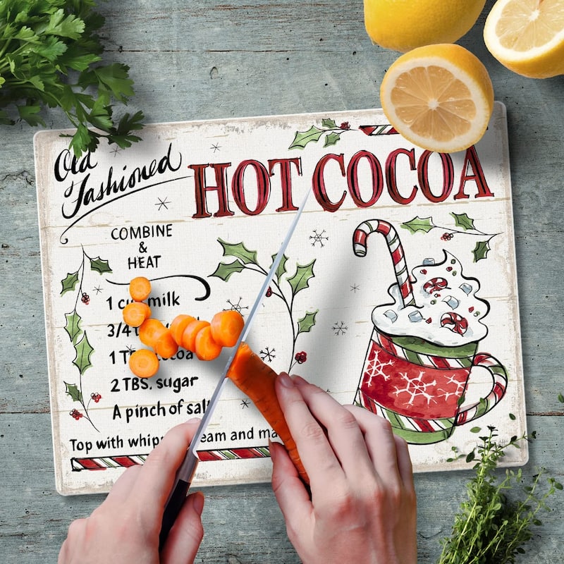 Holiday Treats 3mm Heat Tolerant Tempered Glass Cutting Board 10” x 8” Manufactured in the USA Dishwasher Safe