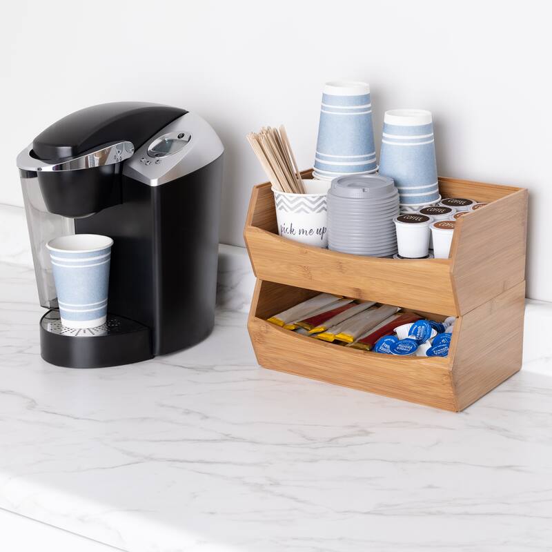 Seville Classics 2-Piece Stackable Bamboo Bin Organizer Set