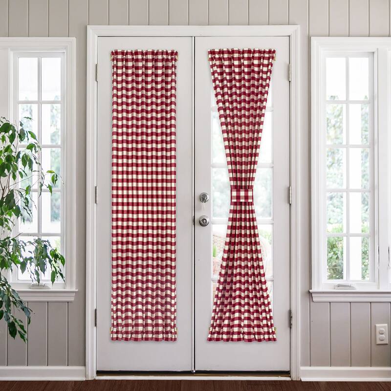 Buffalo Check Rod Pocket Door Panel and Tieback - 25x72 - Burgundy