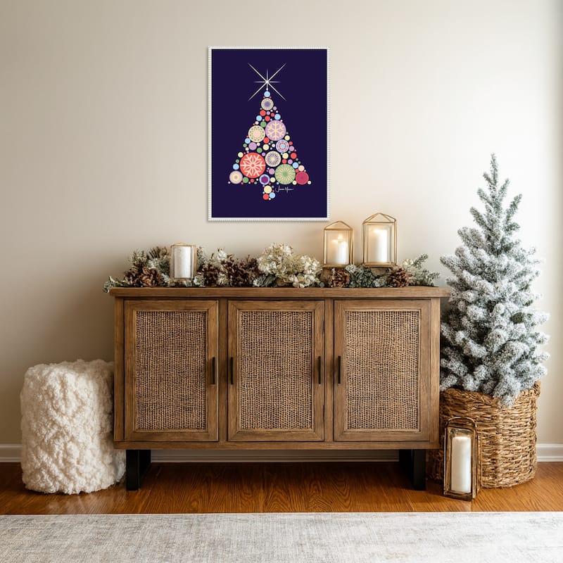 Ornament Christmas Tree Night by Jemma Morris (23 x 33 in.), Framed Canvas Wall Art Print - Sylvie Beaded White