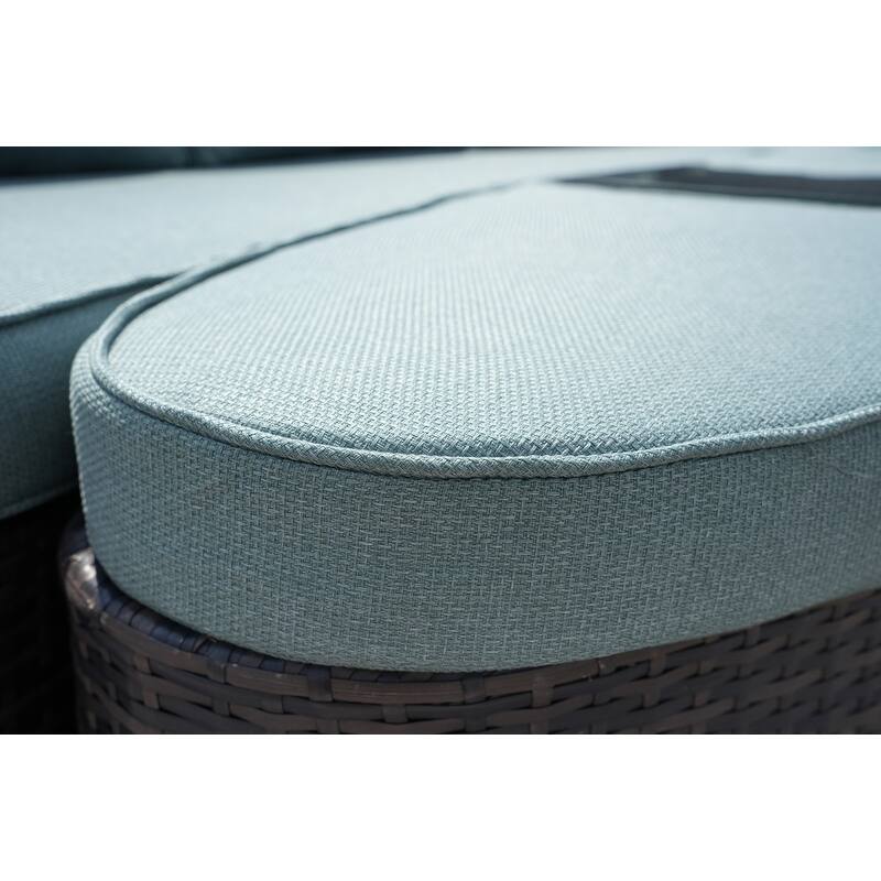 5-piece Patio Wicker Daybed Sectional Sofa Set with Side Table