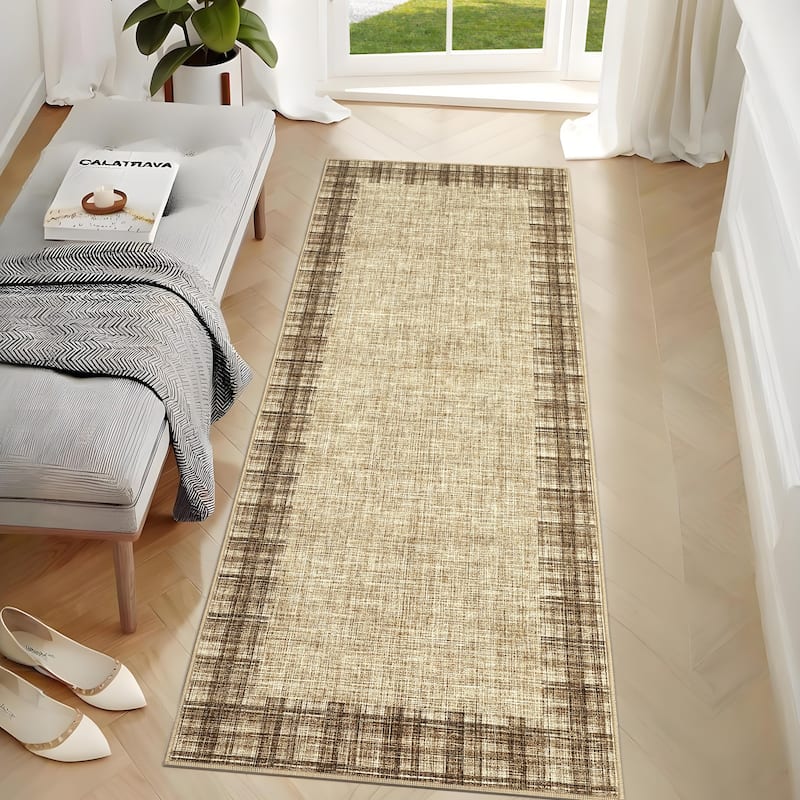 Garvee Linen Border Living Room Area Rug