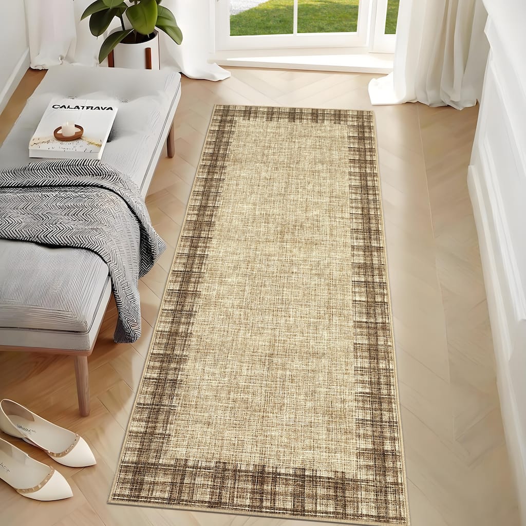 Garvee Linen Border Living Room Area Rug
