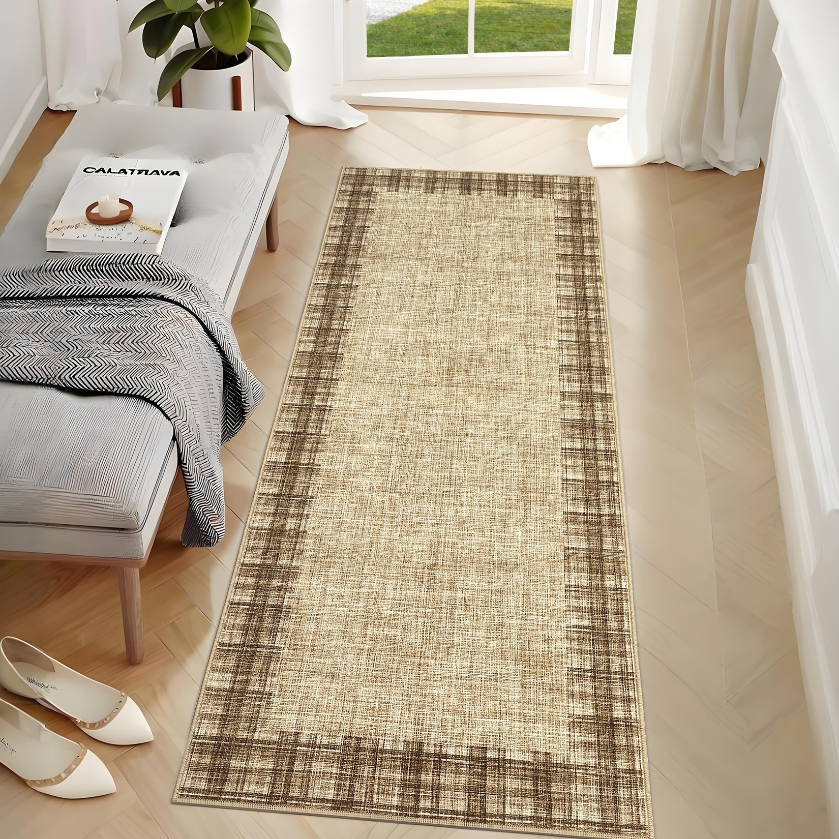Garvee Linen Border Living Room Area Rug