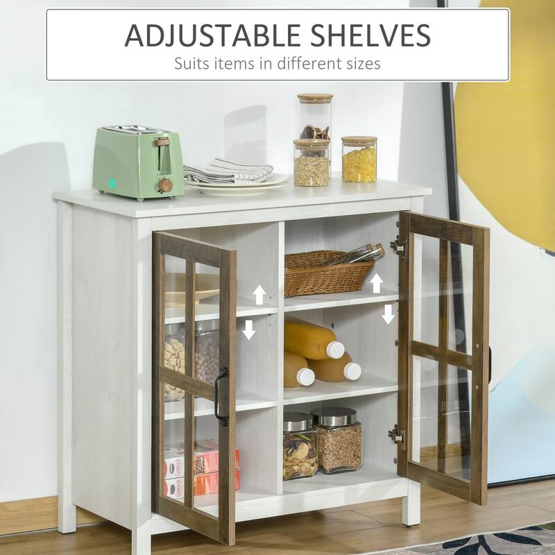 HOMCOM Kitchen Sideboard, Glass Door Buffet Cabinet, Accent Cupboard with Adjustable Storage Shelf for Living Room
