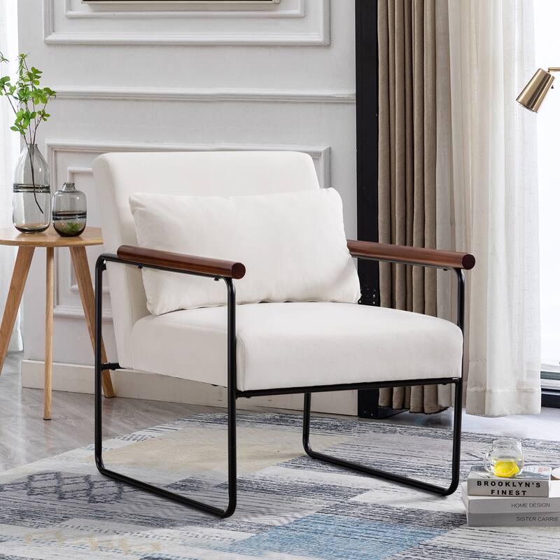 Upholstered Faux Suede Lounge Armchairs with Steel Frame for Living Room - White