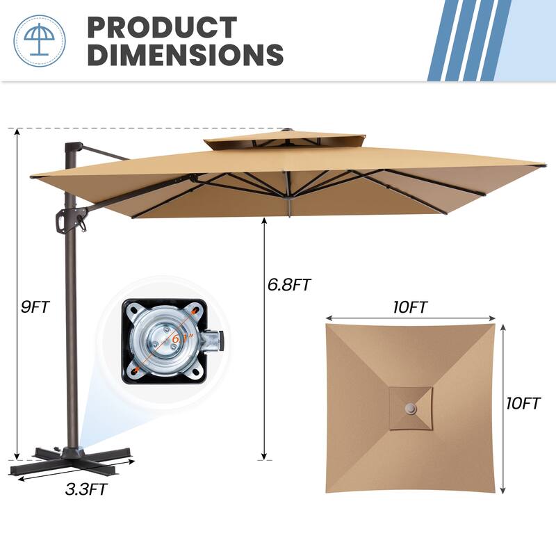 Outdoor 10FT Square Adjustable Offset Cantilever Patio Umbrella