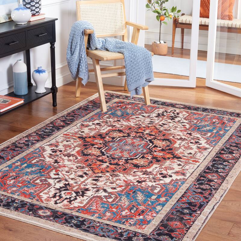 SAFAVIEH Riviera Machine Washable Slip Resistant Adell Overdyed Distressed - 7' 9" x 10' - Ivory/Blue - Rectangle