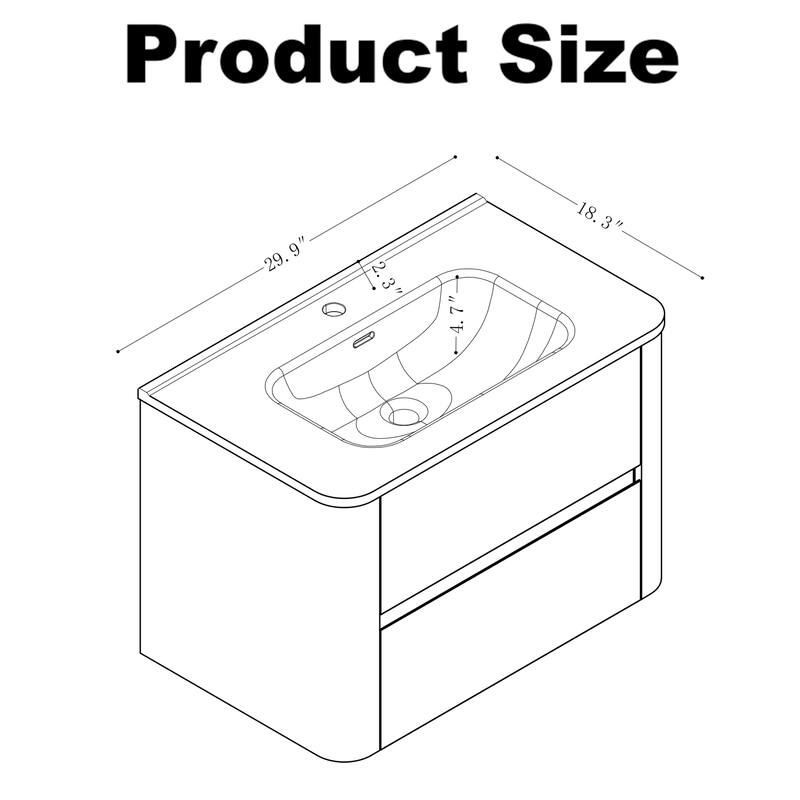 GDF Studio - Hailey American Design 30" Floating Bathroom Vanity with Sink and Two Soft-Close Drawers