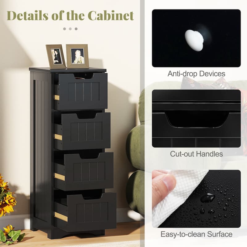 Gymax Bathroom Floor Cabinet Free-Standing Side Storage Organizer w/ 4