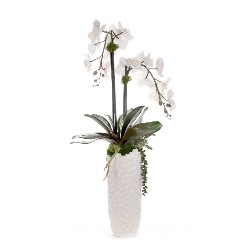 Real Touch White Orchid Flower Arrangement in White Vase