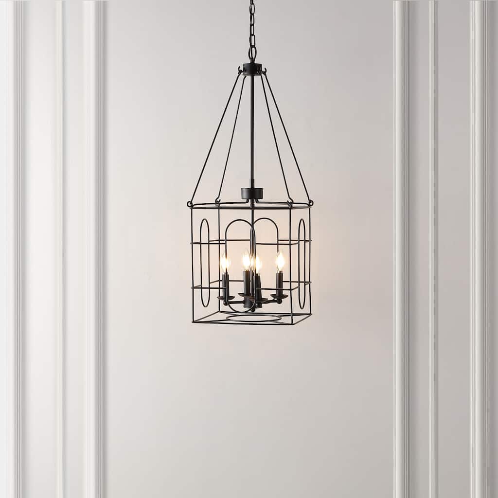 SAFAVIEH Lighting Andrijana 14" Modern & Contemporary Chandelier (4-Bulb) - 14" W x 14" D x 98" H - Black