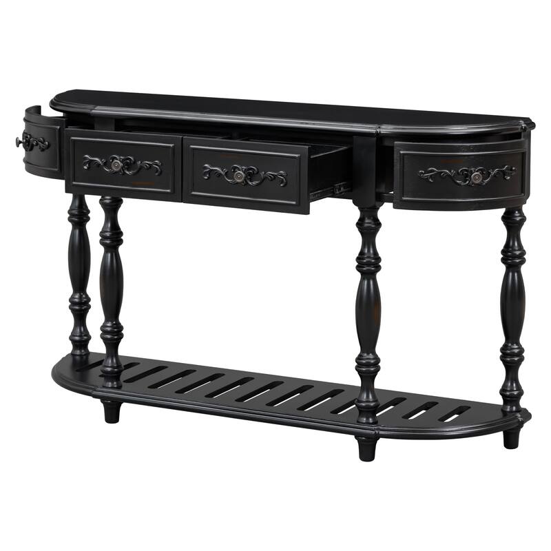 Modern Curved Console Table with 4 Drawers and 1 Shelf