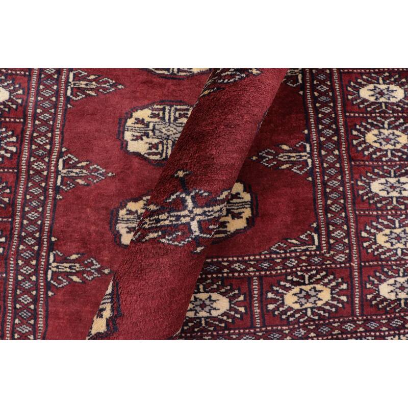 Tribal Bokhara Morris Maroon/Gray Hand Knotted Wool Rug - 3'0'' x 5'0''