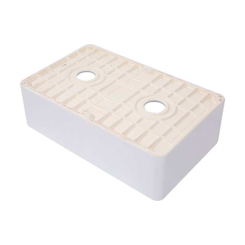 33" White Ceramic Double Bowl Farm Kitchen Sink