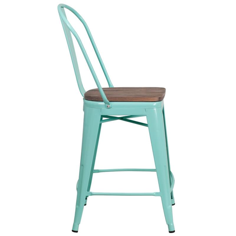 4 Pk. 24" High Metal Counter Height Stool with Back and Wood Seat - 17.75"W x 22"D x 40.25"H - 17.75"W x 22"D x 40.25"H