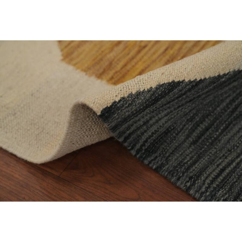 Hand Woven Oriental 100% Wool Carpet Southwestern Modern Beige & Ivories Kilim Runner Rug - 8' 0'' X 2' 0''