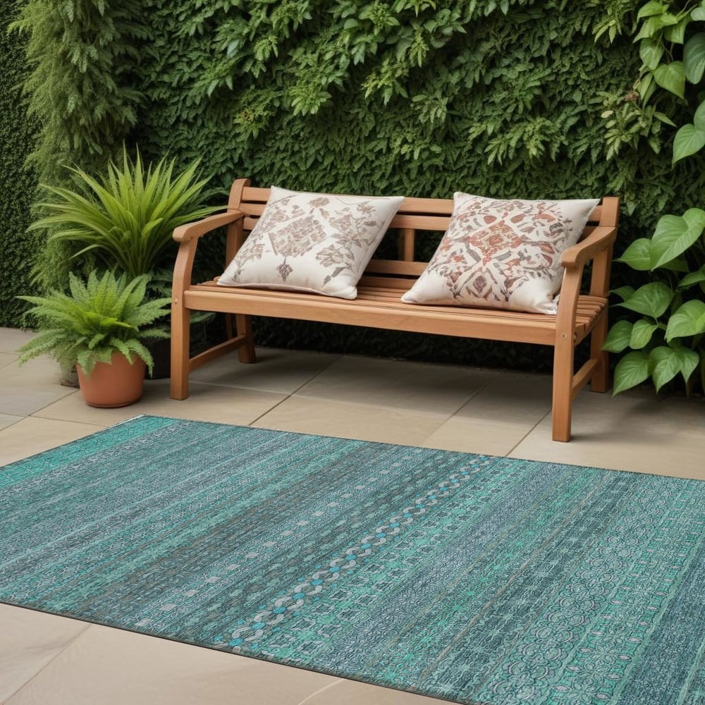 Almove Stripe Weather Resistant Blended Style Outdoor Rug