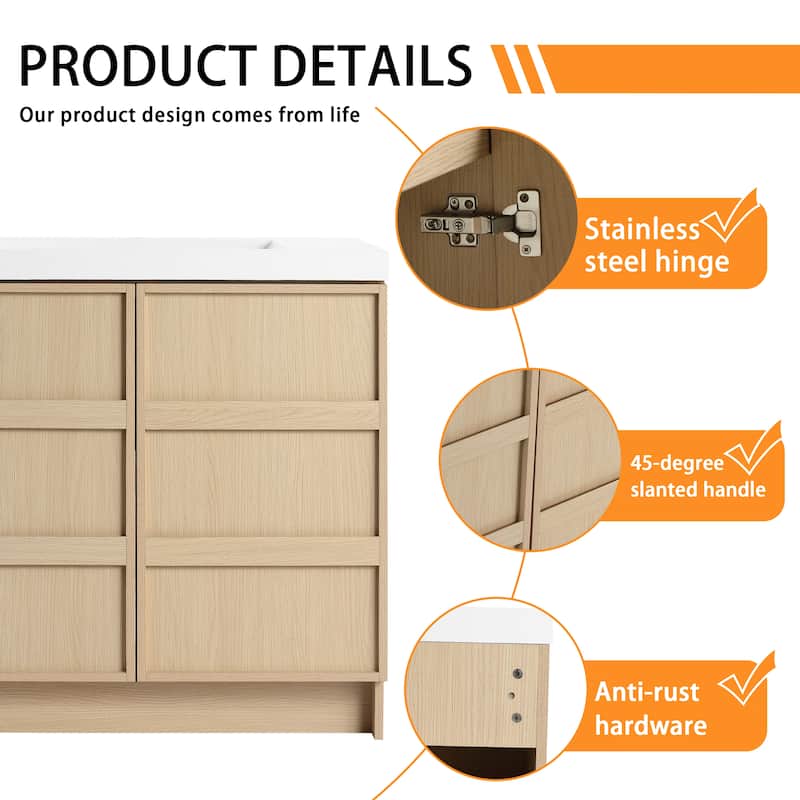 Bathroom Vanity With Resin Sink In 36/42/48 Inch, Freestanding Bathroom Vanity With Soft Close Doors And Shelf