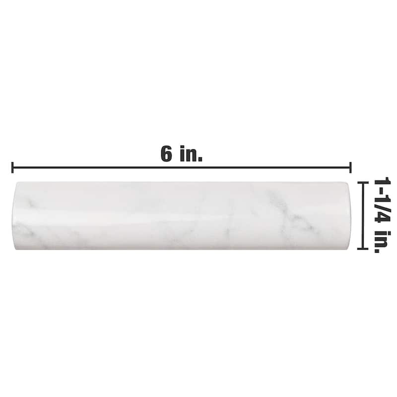 Merola Tile Classico Carrara Glossy Pencil Bullnose 1-1/4" x 6" Ceramic Wall Trim - (1 Tile)