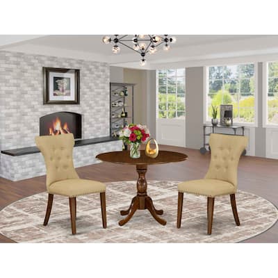 3-Piece Acacia Walnut Finish Solid Wood Top - Button Tufted Dining Room Set - Seats 4