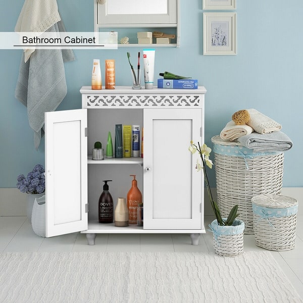 Gymax White Wooden 2 Door Bathroom Cabinet Storage Cupboard Gymax White Wooden 2 Door Bathroom
