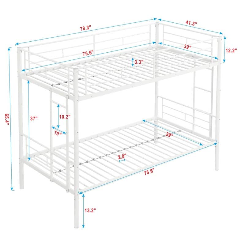 Industrial Modern Twin over Twin Metal Bunk Bed with 2 Stairs, Save
