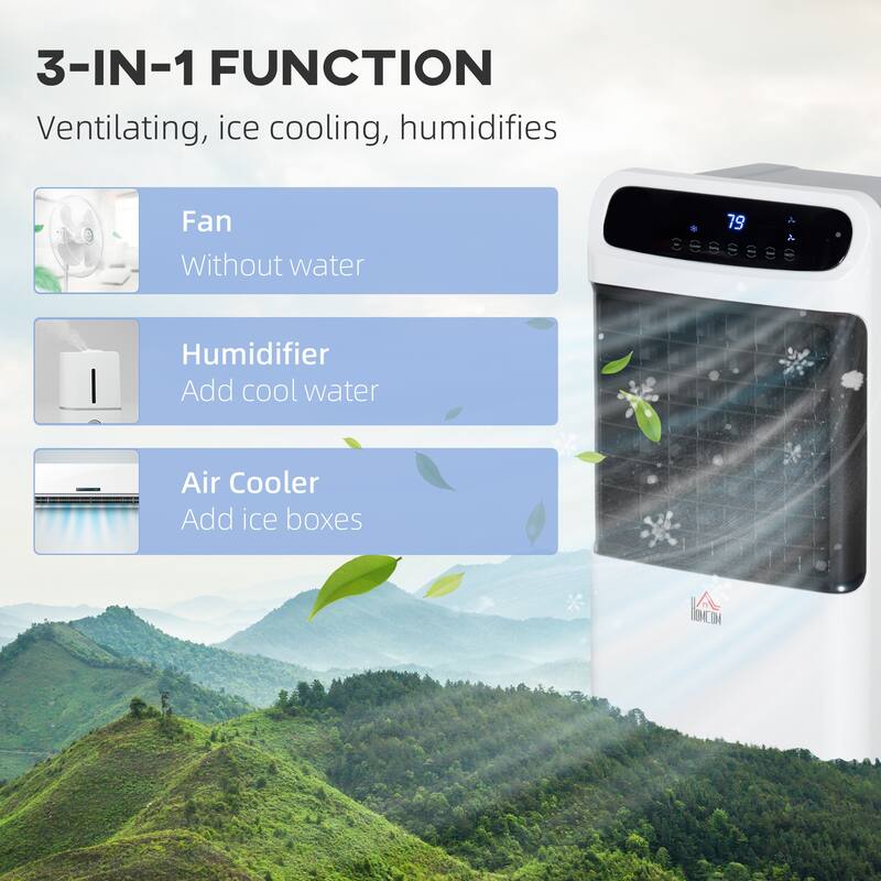 HOMCOM Mobile Air Cooler, Evaporative Ice Cooling Fan Water Conditioner Humidifier Unit with 3 Modes, 3 Speed, Remote Controller