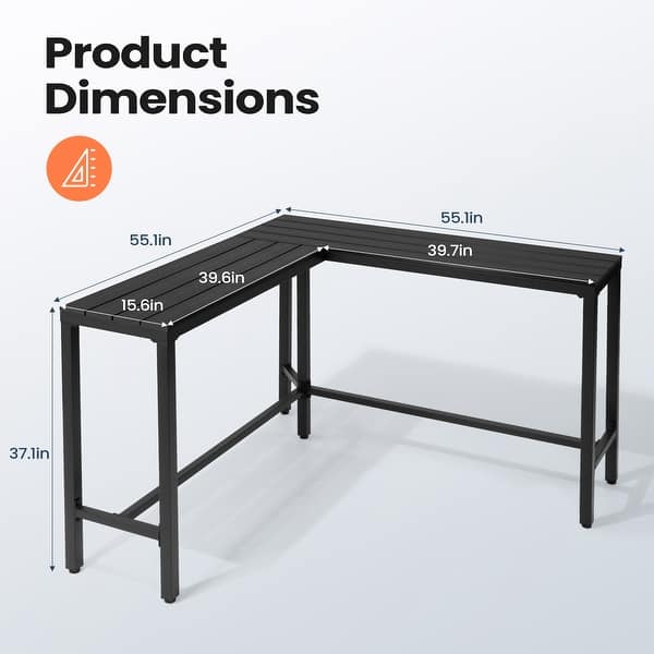 dimension image slide 10 of 14, Pellebant Patio Outdoor Bar Table Rectangle Pub Table Dining Table