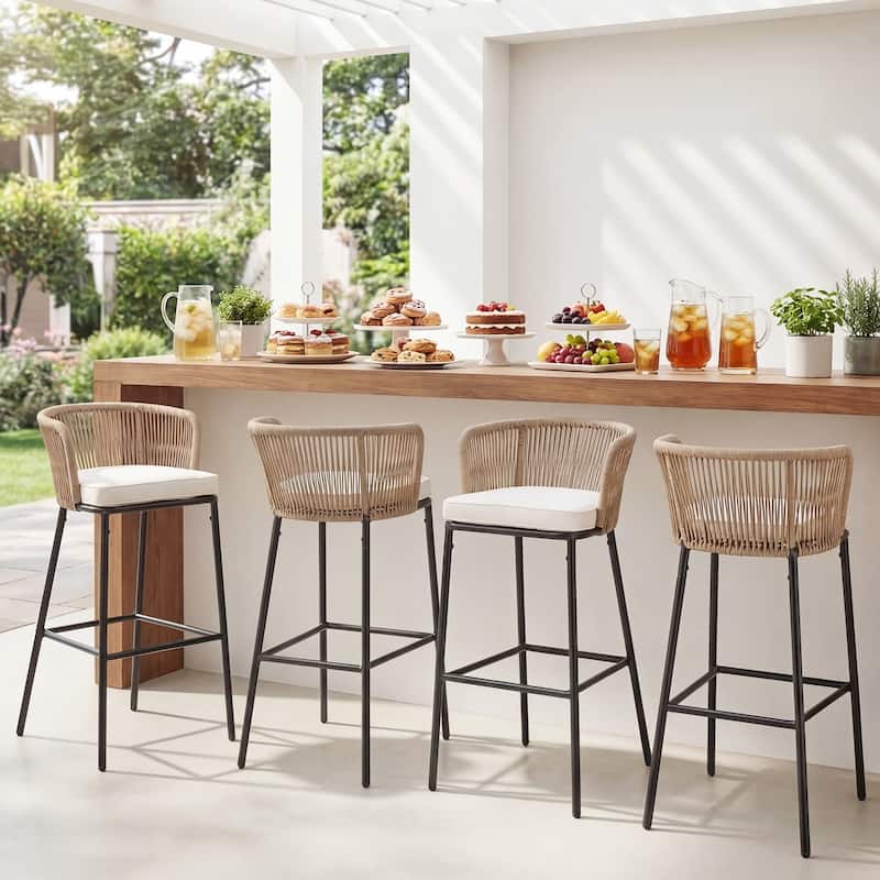 Gymax Outdoor Bar Stools Set of 4 w/Cushions & Backrests for Balcony