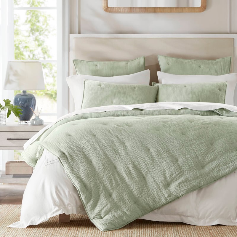 Harbor House Breeze Cotton Gauze Embroidered Quilt Set