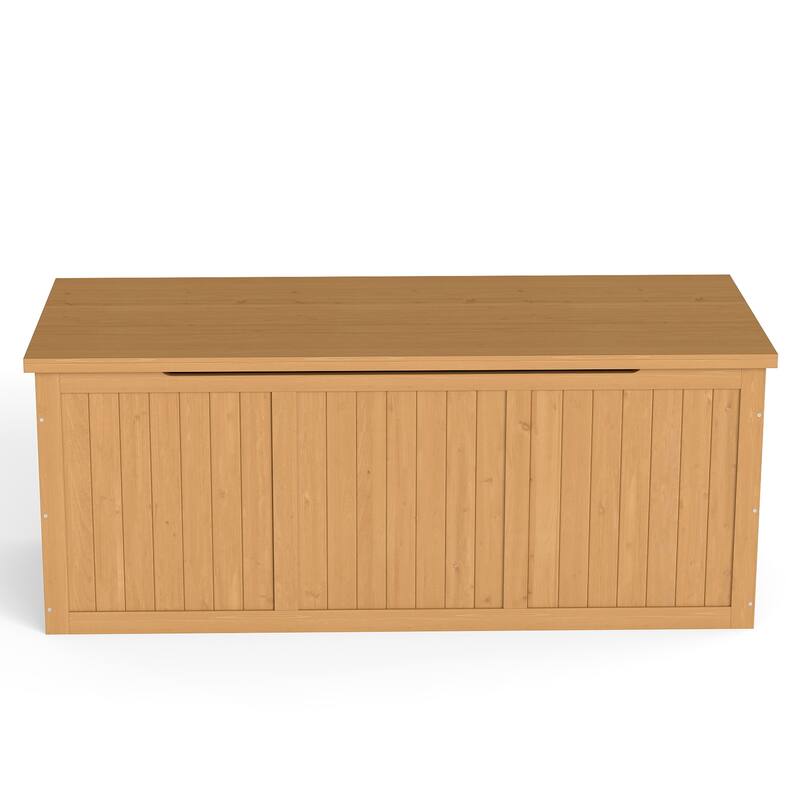 112 Gallon Wooden Deck Box Solid Wood Storage Box Seat & Table Top for Patio Furniture Cushions, Pool Toys & Garden Tools