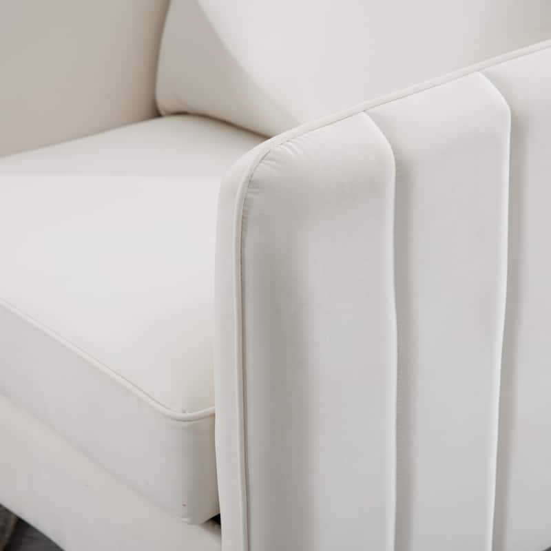 Ivory Velvet Accent Chair with Metal Legs, Modern Design