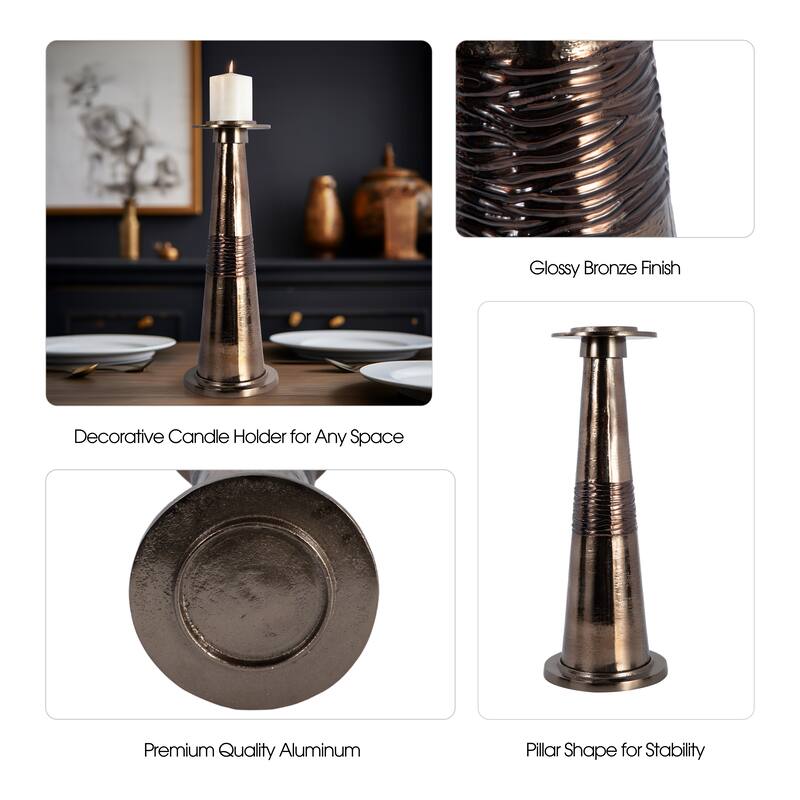 Sagebrook Home Modern Glass Bronze Antique Like Pillar Candle Holder