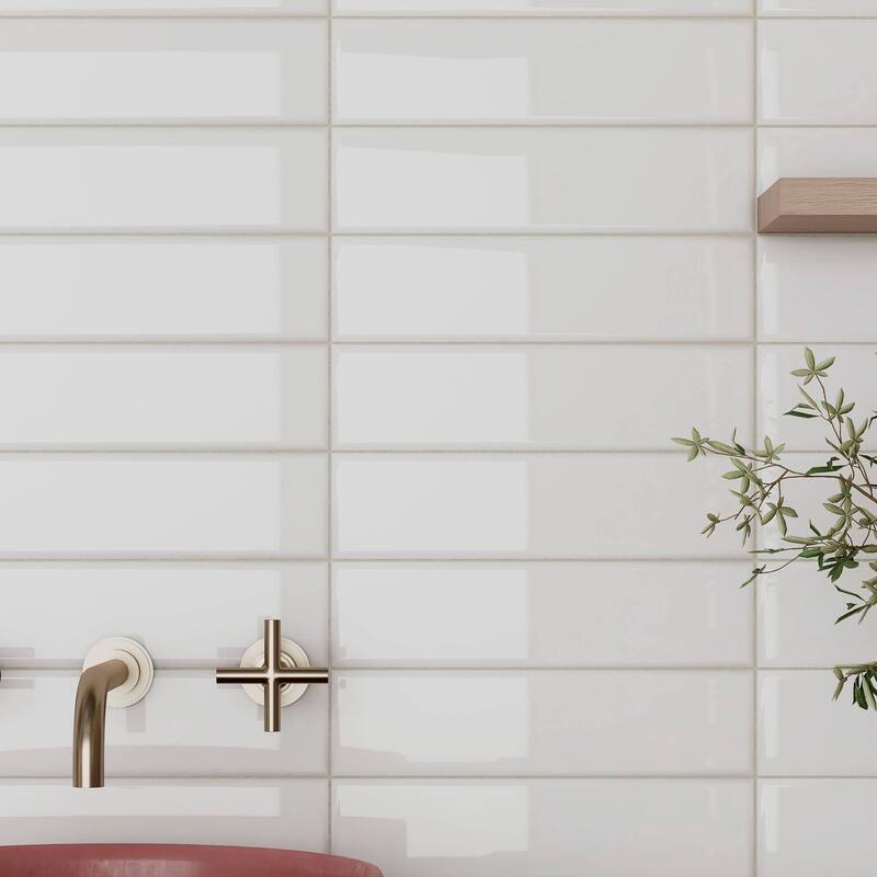 City 3 in. x 12 in. Glazed Ceramic Subway Wall Tile - White Gloss - 3 in. x 12 in.