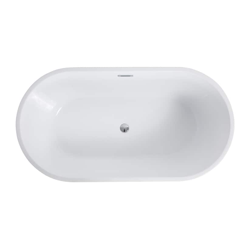 60"/63"/67" Acrylic Freestanding Soaking Bathtub in White with Drain