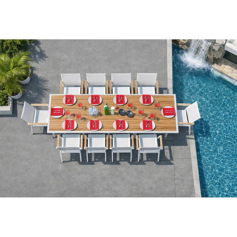 Madeira White 11-Piece Aluminum Outdoor Dining Set with Sling Set in White - N/A