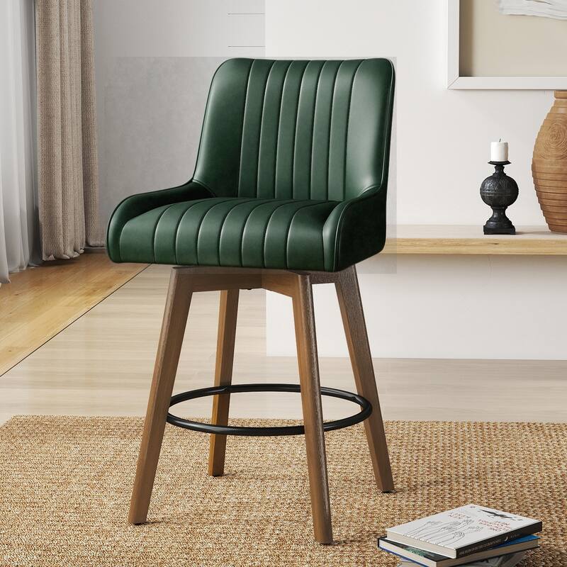 26" Upholstered Counter Height Swivel Bar Stool with Solid Wood Legs - 38.8"H x 20.5"W x 21.7"D - Single - Green