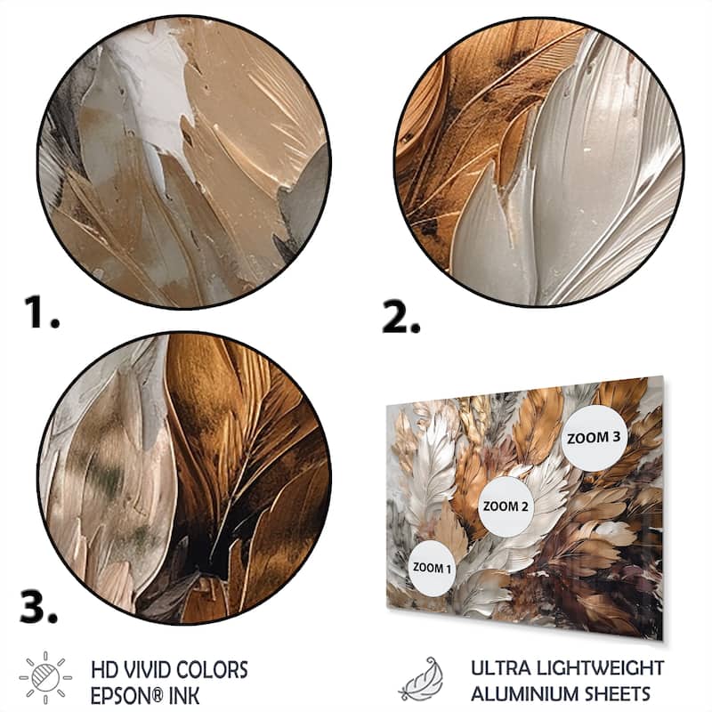 Designart "Gold Feather Extravaganza IV" Glam Feather Metal Wall Art