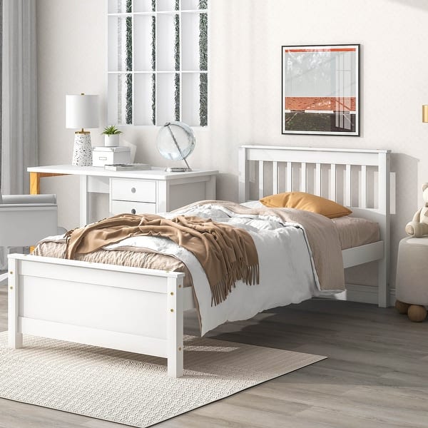 slide 2 of 7, Twin Bed with Headboard, Footboard, and Nightstand - White