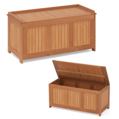 Teak Solid Wood Outdoor Storage Bench 58-Gal Patio Seating Box - 20.5" x 45" x 23"