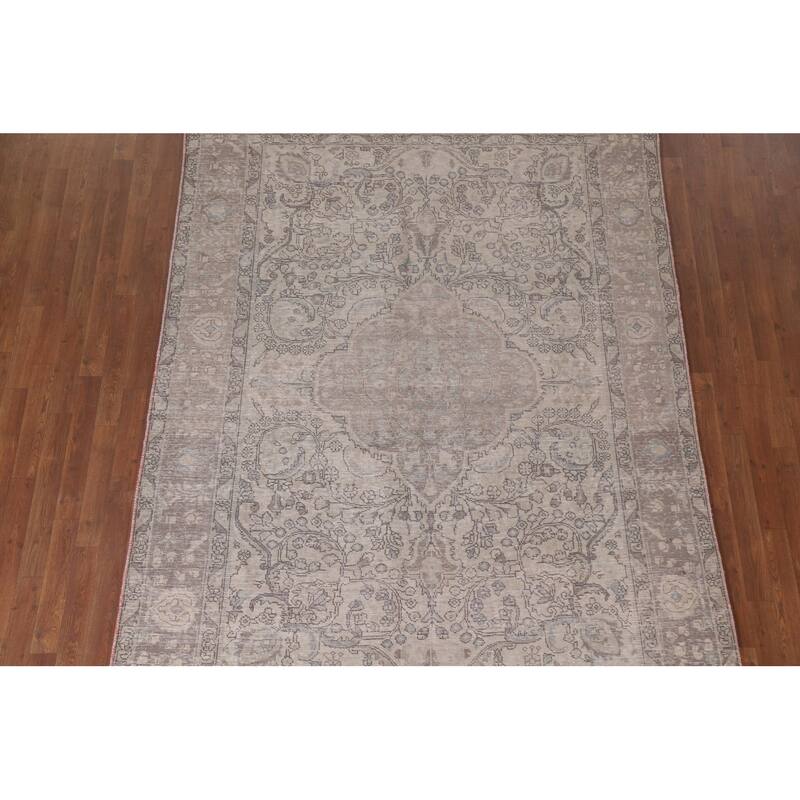 Hand Knotted Oriental 100% Wool Carpet Traditional Floral Beige & Ivories Tabriz Area Rug - 9' 3'' X 6' 4''