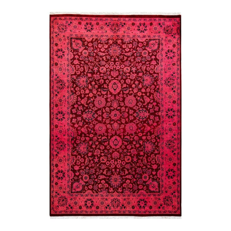 Overton Hand Knotted Wool Vintage Inspired Modern Contemporary Overdyed Pink Area Rug - 4' 2" x 6' 4"