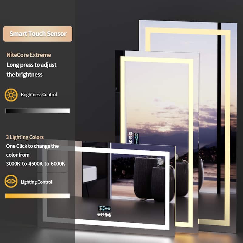 Bluetooth LED Bathroom Mirror Music Speaker Wall Vanity Mirror with Lights Date and Time Rectangle - 40"x24"