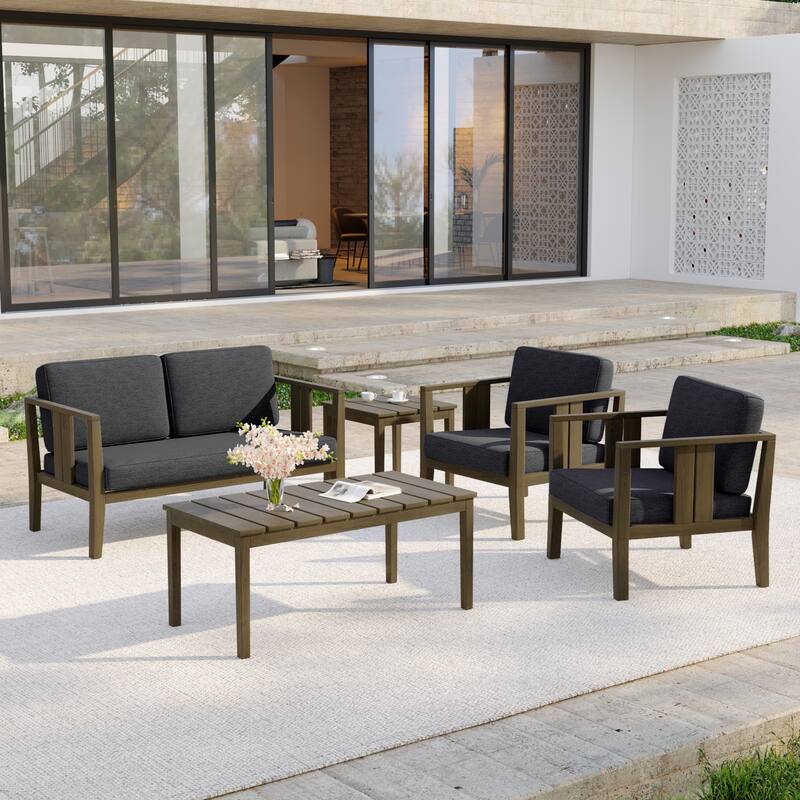 5-Piece Casual Outdoor Patio Furniture Set In Solid Teak Wood